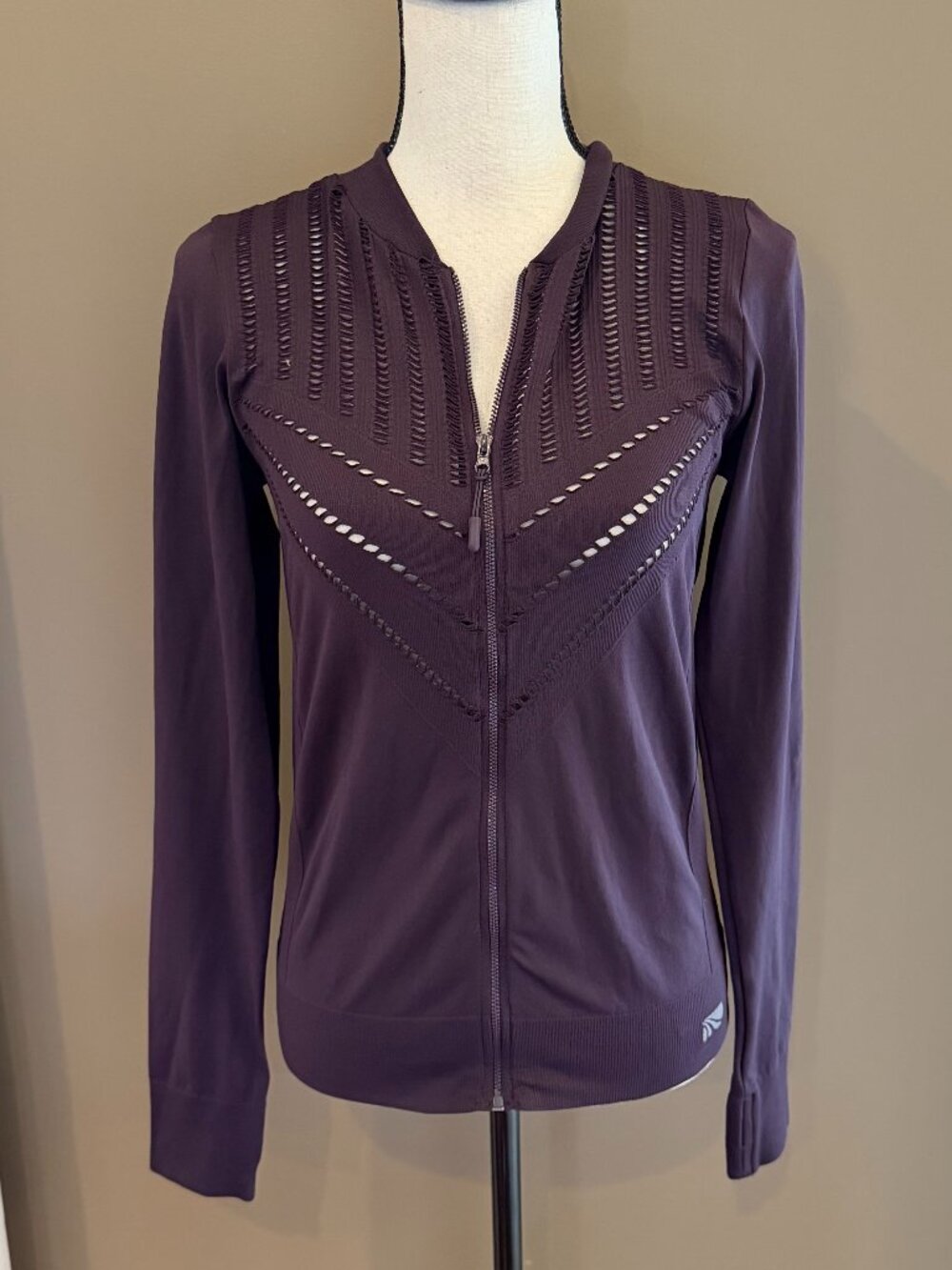 Marika Plum Active Seamless Athleisure Laser Cut Long Sleeve Zip Up, Size Medium